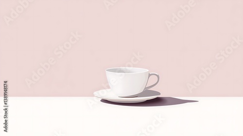 Wallpaper Mural Empty white teacup on saucer against pale pink background. Torontodigital.ca
