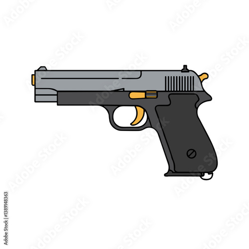 Handgun illustration in vector style with simple colors  