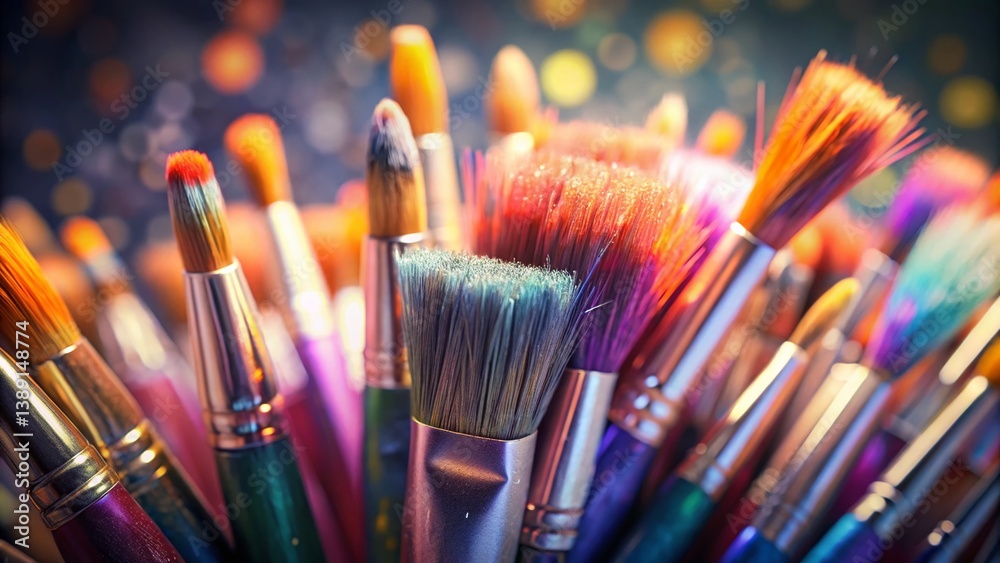 Close-up of Colorful Paint Brushes Isolated on White Background with Bokeh Close-up of Colorful Paint Brushes Isolated on White Background with Bokeh