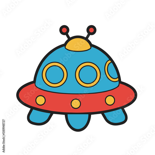 Colorful cartoon UFO spaceship illustration on a white background  