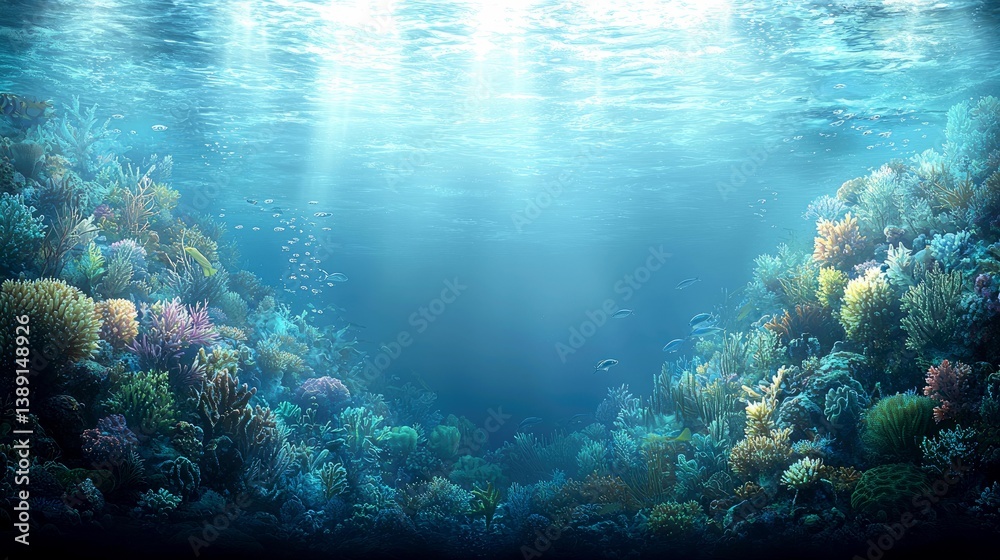 Obraz premium Enthralling Underwater Scene: Vibrant Coral Reef, Colorful Fish, and Crystal-Clear Ocean Waters