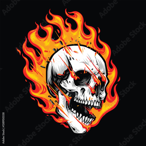 flying skull on fire illustration
