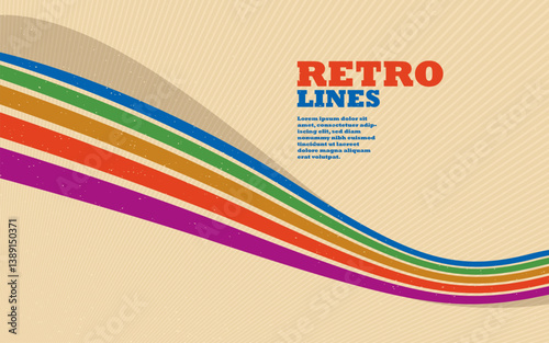Retro lines vector abstract background, 3D dimensional perspective vintage graphic design art poster, wallpaper in a style of seventieth.