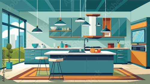 Contemporary kitchen design featuring a sleek island, minimalist cabinetry, and stainless steel appliances