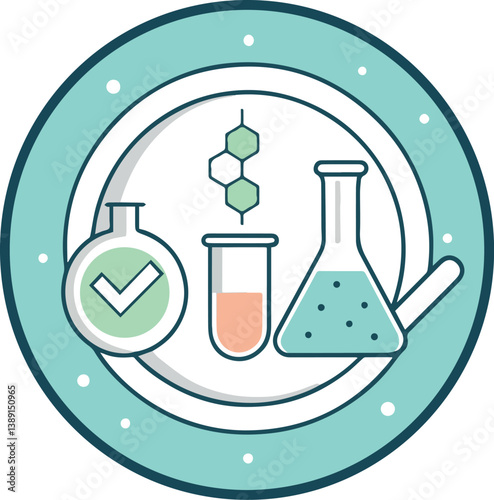 Science chemistry lab research experiment flask beaker molecule test tube circle vector illustration