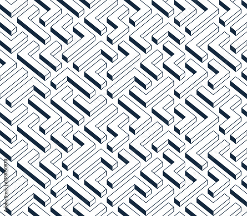 3D labyrinth seamless pattern, vector abstract background of isometric maze wallpaper, geometric blocks creative concept, cubic rebus.