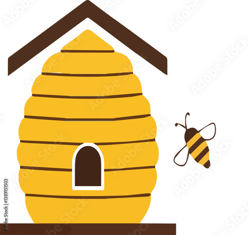 Beehive honey bee tree branch honeycomb leaves nature yellow brown illustration design graphic art