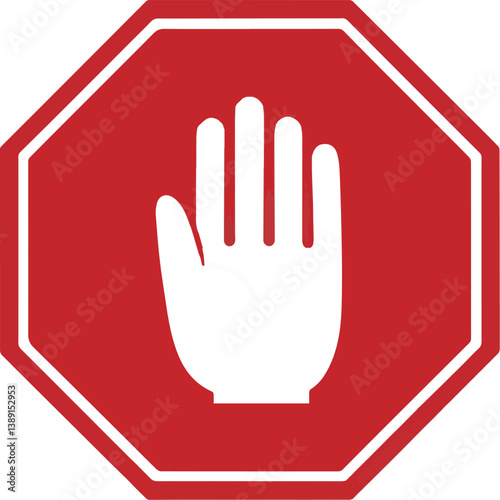 Stop hand sign red octagon warning caution symbol halt danger safety attention restriction prohibition 100