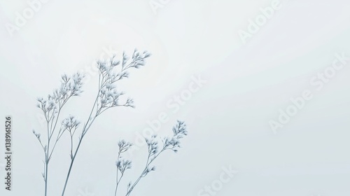 Delicate winter branches covered in frost against a pale sky at dawn