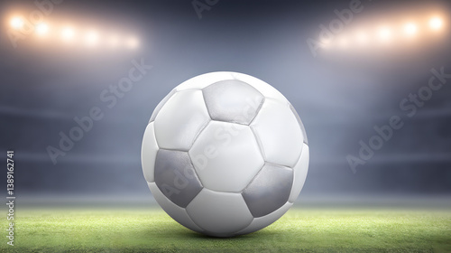 A football on the grass in an empty stadium at night, evoking a sense of solitude and anticipation.
