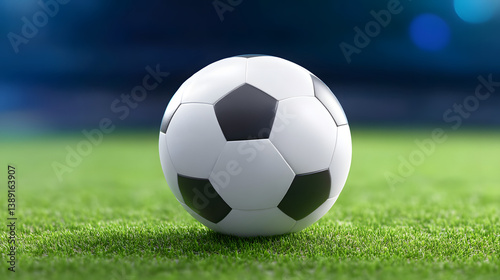 A football on the grass in an empty stadium at night, evoking a sense of solitude and anticipation.
