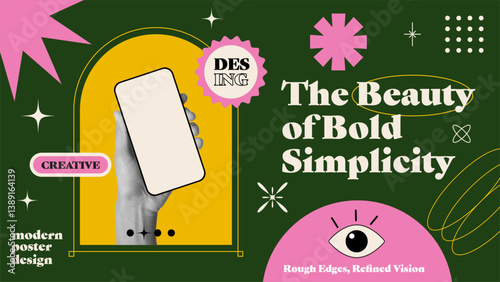 Y2K trendy text posters in brutalist style. Abstract shape and trendy colors. Collage halftone hand gesture. Modern trendy concept for promotion and advertising. Vector illustration