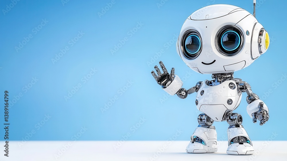 Friendly Robot Character with Bright Eyes and Cheerful Expression