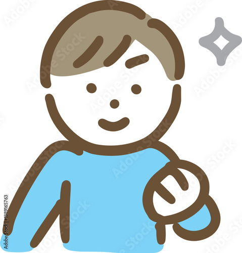 片手でガッツポーズしている男性