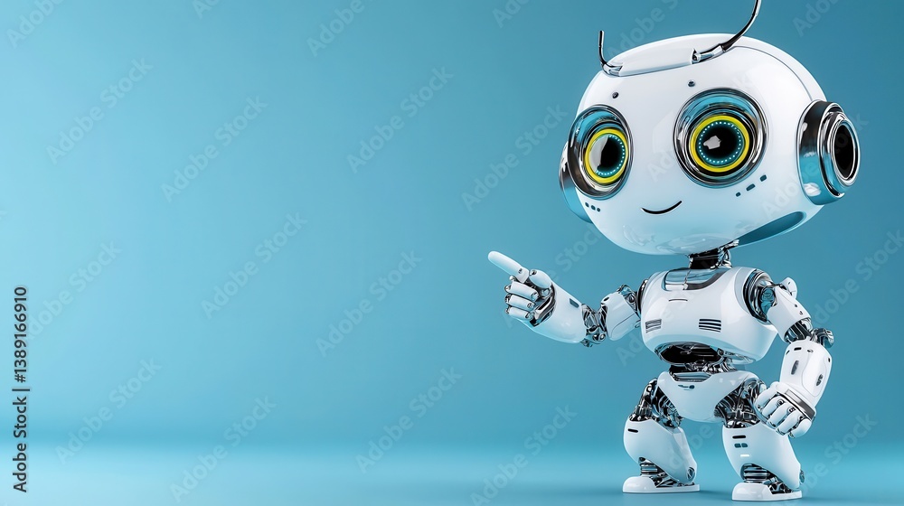 Friendly Robot Character with Playful Expression and Vibrant Colors Friendly Robot Character with Playful Expression and Vibrant Colors