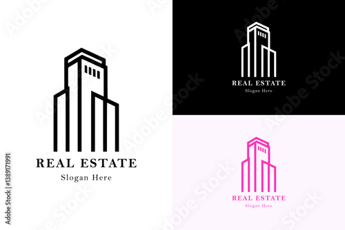 simple and minimal bold lines residential building, vector logo for real estate, property agent, apartment, guesthouse, housing, house for sale, home, landmark, construction, and more