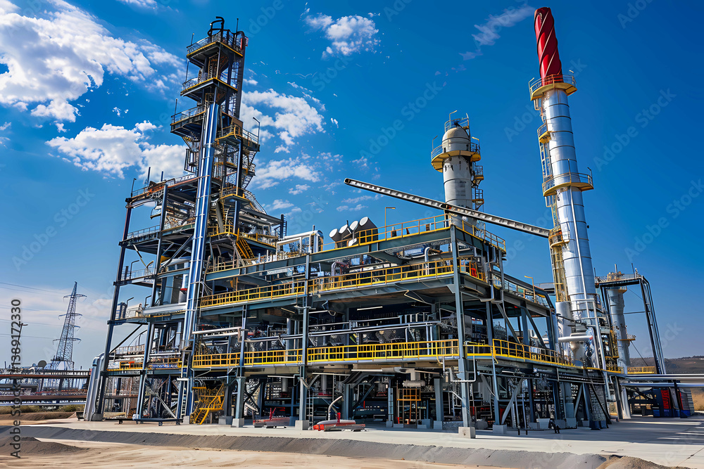 Fototapeta premium Modern oil refinery plant under blue sky