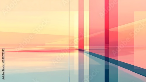 Abstract pastel geometric architecture interior.