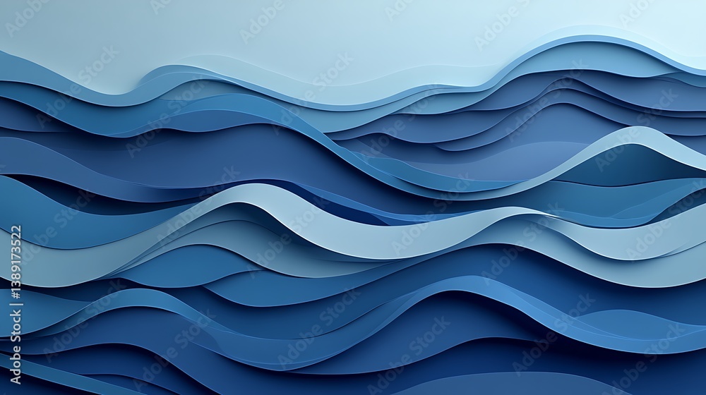 Fototapeta premium Abstract layered blue wave background.
