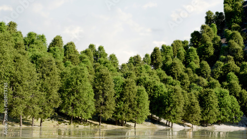 3d render of lake and forest hill