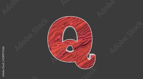 Red Wood-Textured Letter Q on Dark Background