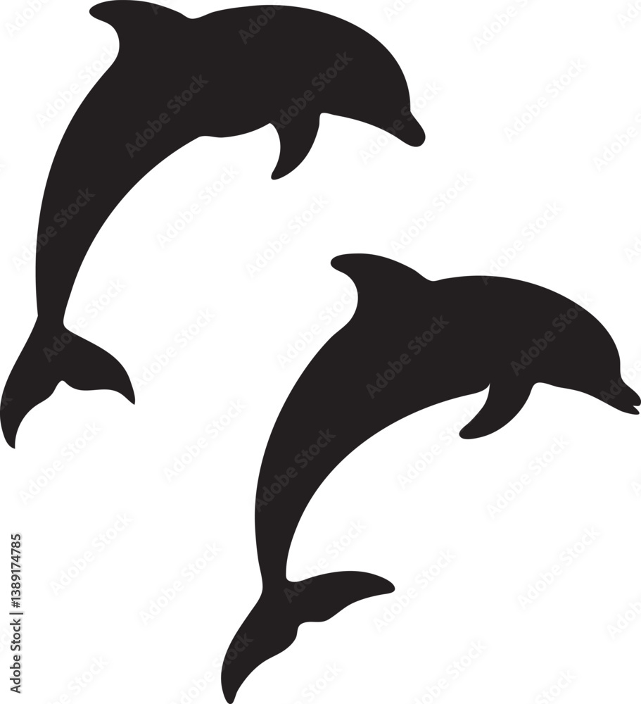 Fototapeta premium Two Dolphins Jumping Silhouette Vector