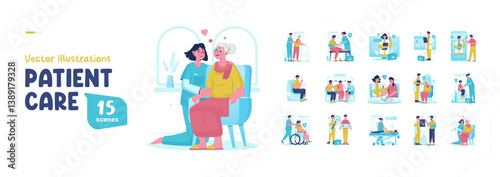 Illustration set of patient medical care vector design