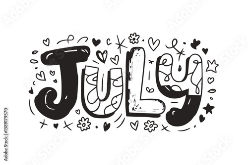 July Typography Vector Illustration with Vibrant and Cheerful Text Design Perfect for Summer Background Wallpaper Template Featuring Fun, Vacation, Independence Day, and Seasonal Vibes



