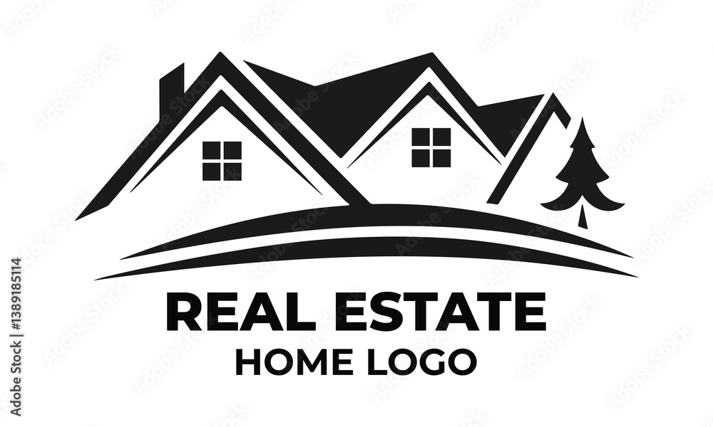 Fototapeta premium Real Estate House Logo. White and black House Symbol Geometric Linear Style isolated on Double Background. Architecture and Building Logos. Flat Vector Logo Design Template Element.
