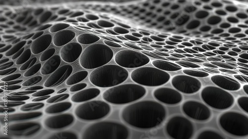 Futuristic Manufacturing Concept: 3D Printed Honeycomb, Laser Rings, and Carbon Fiber Matrix with Aerospace Gray Gradient. Abstract Additive Manufacturing Background for Creative Design and AI-Generat