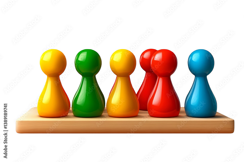 Isolated Colorful Pawns On A Wooden Board Abstract Illustration Isolated Colorful Pawns On A Wooden Board Abstract Illustration