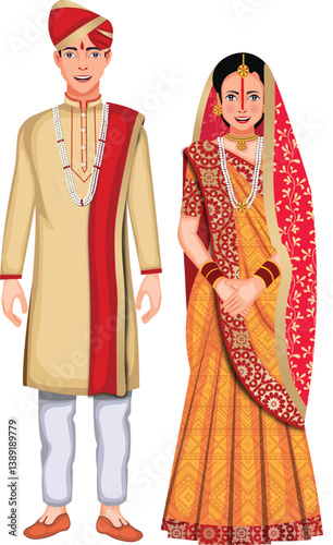 Indian Bihari Wedding Couple Character Stock Vector Illustrtation (Royalty Free)