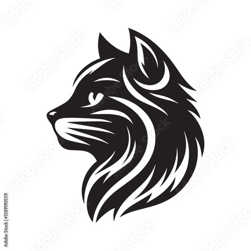Tribal Cat Head Tattoo Design – Stylized Animal Silhouette in Black Ink
