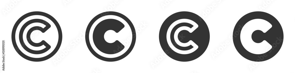 Minimalist copyright symbols in solid and outline styles. Minimalist copyright symbols in solid and outline styles.