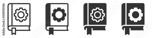 Gear manual or instruction book vector icon for settings.