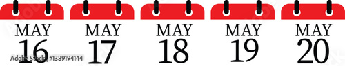 May calendar icon set.Calendar Event schedule date. Meeting appointment time. Agenda plan, May month schedule calendar and Time planner.calendar date icon on white background.