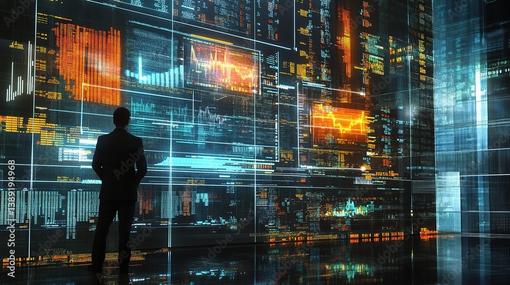Fototapeta premium Business Finance Concept with Double Exposure Digital Data Visualization