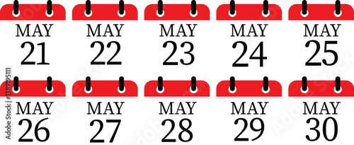 May calendar icon set.Calendar Event schedule date. Meeting appointment time. Agenda plan, May month schedule calendar and Time planner.calendar date icon on white background.