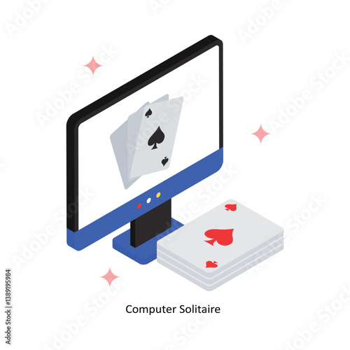 Computer Solitaire Concept Isometric Style Illustrations. Eps 10 File