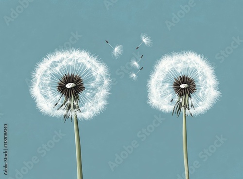 Two dandelions on a blue background