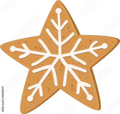 Сute star-shaped gingerbread cookie isolated on white background. Hand drawn holiday sweet treats with glaze