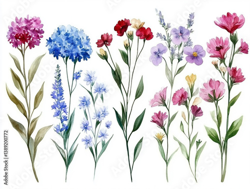 A set of watercolor floral bouquet, isolated on white background.