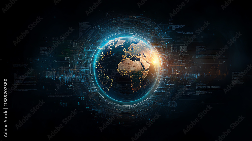 Obraz premium A stunning digital representation of Earth, highlighting connectivity and innovation in the modern world.