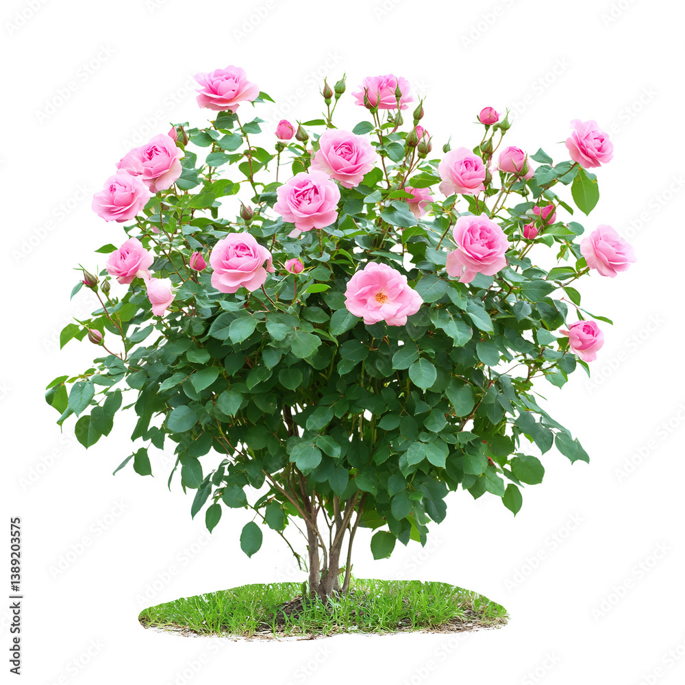 Fototapeta premium Lush Pink Rose Bush in Full Bloom