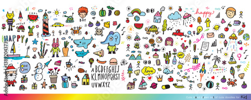 Collection of hand drawn cute doodles,Doodle children drawing,Sketch set of drawings in child style,Funny Doodle Hand Drawn,Page for coloring