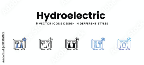 Hydroelectric  vector icons set stock illustration