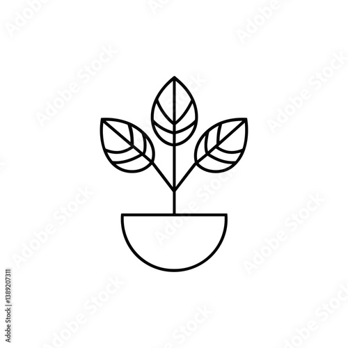 Minimalistic Potted Plant Line Art Vector Illustration. Clean and simple line art of a potted plant with three stylized leaves. Minimalist design ideal for contemporary graphic projects and eco-friend