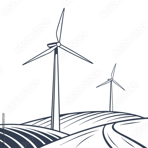 Minimalist Wind Turbine Farm – Vector Design for Renewable Energy and Sustainability