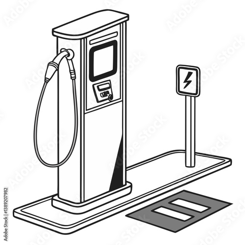 Minimalist EV Charging Station Vector – Sustainable Electric Vehicle Infrastructure