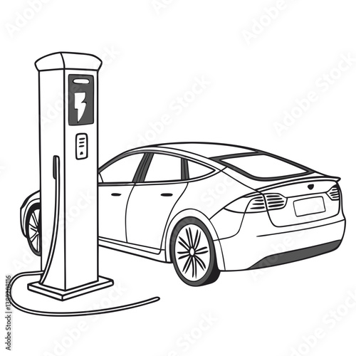 Minimalist EV Charging Station Vector – Sustainable Electric Vehicle Infrastructure
